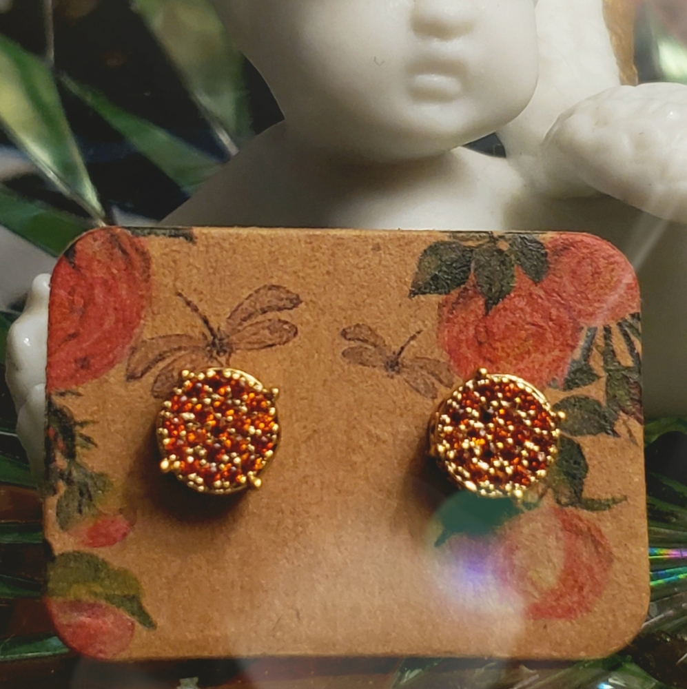 14k Gold Plated Ruby Red Garnet Post Earrings. - image 1